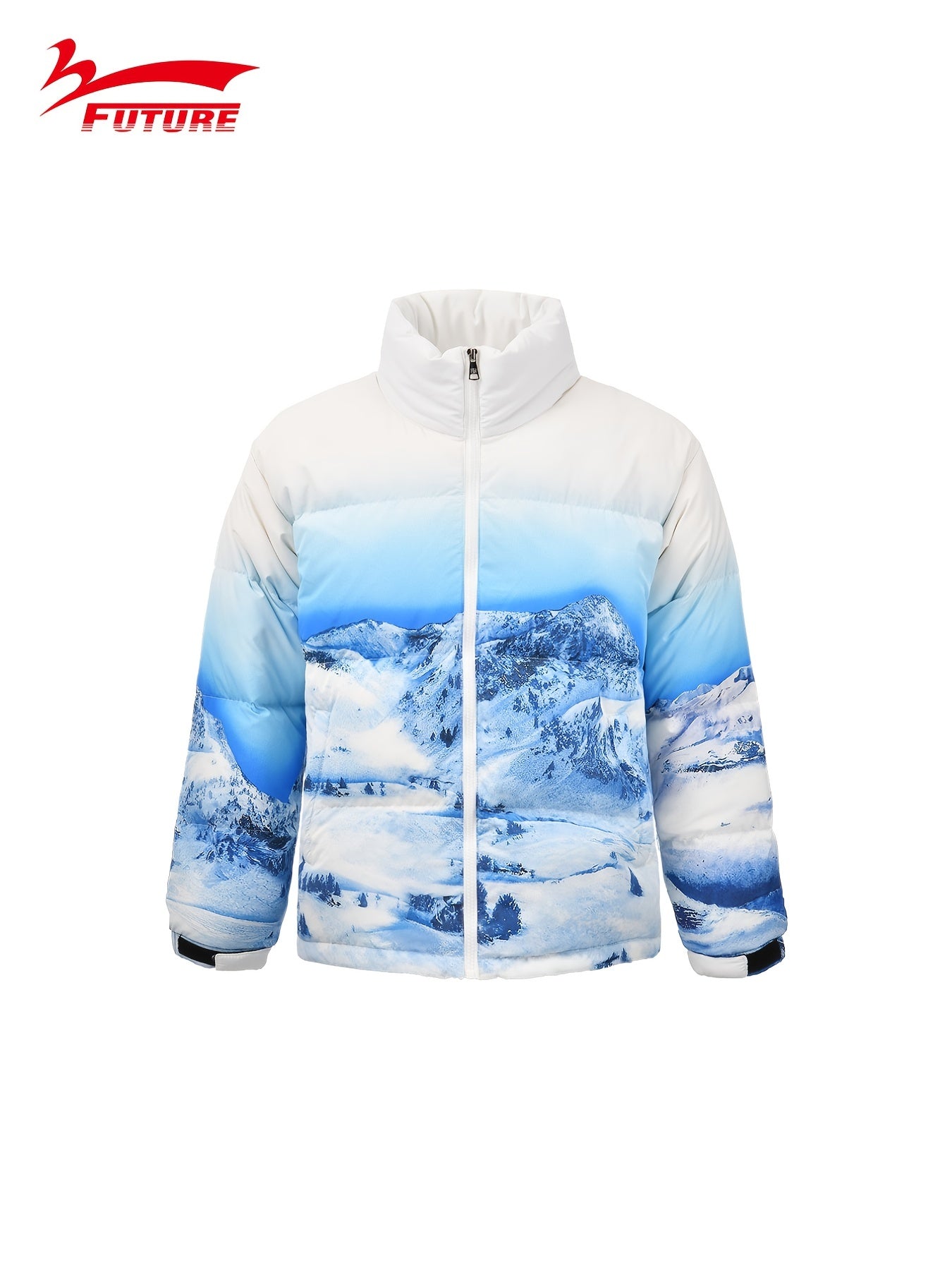 Mens Trendy Mountain Digital Print Stand Collar Jacket Thick Long Sleeves Jacket With Pocket Casual For Autumn Winter Outdoors